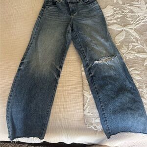 Express Medium Blue Distressed Wide Leg Jeans